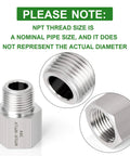 Close-up of Dope 5 Piece Forged 304 Stainless Steel Reducer Adapter Set, 1/4 Inch Male NPT To 3/8 Inch Female NPT, industrial pipe fittings.
