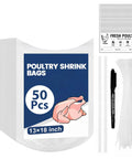 Pro Grade Poultry Shrink Wrap Bags Kit With Fifty Food Grade Vacuum Sealing Sacks Heat Resistant Zip Ties Silicone Straws And Labels No Hassle Chicken Storage Gear That Locks In Flavor And Slays Freezer Burn At 13 X 18 Size, featuring 50 bags and accessories.