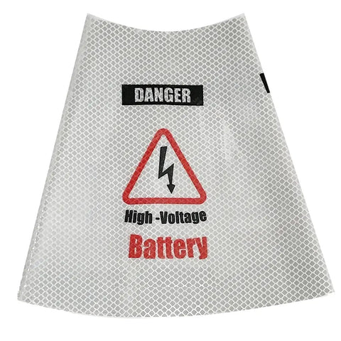 Top Shelf Reflective Safety Cone Collar Kit For EV Repair High Voltage Danger Warning Sign 3 Pack showing reflective battery warning design.