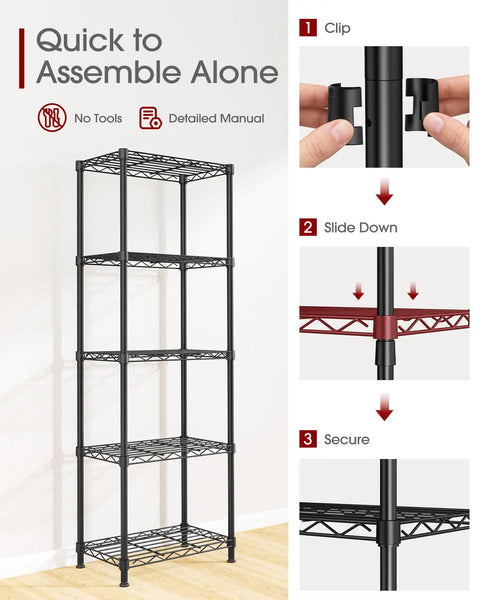 Sturdy 5 Tier Wire Shelving Rack With Slick Leveling Feet And Easy Peasy Assembly Heavy Duty Metal Storage Unit Perfect For Pantry Kitchen Laundry Closet Organization In Black