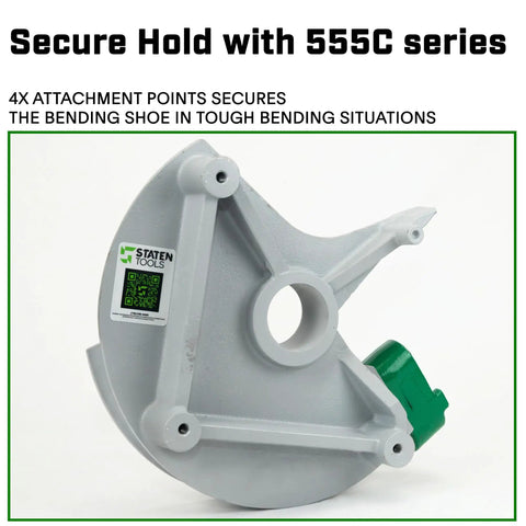 Staten Tools 2 Inch Emt Bender Shoe Drop-in Replacement For Greenlee 555C and Current 77 Electric Benders, gray steel construction.