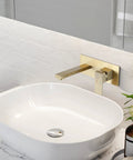 Wall Mounted Bathroom Faucet Solid Brass Construction With Single Handle Modern Style Wall Mount Sink Faucet Brushed Gold Finish