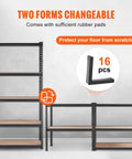 Heavy Duty 5 Tier Adjustable Metal Storage Shelving Unit With 2000 Lb Capacity Beefy Garage Organizer And Utility Rack shown in two forms with rubber pads.