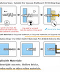 Installation steps for 70 Piece Self Drilling Drywall Anchors Kit With Heavy Duty Galvanized Screws on gypsum wallboard.