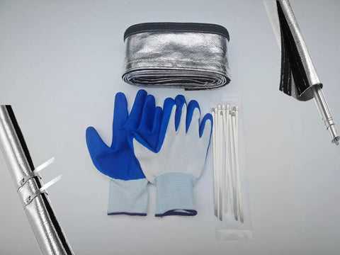 Heat Shield Sleeve For Engine Bay Built To Take The Heat 1 Inch By 10 Foot Aluminized Firewall Sleeving with gloves and zip ties