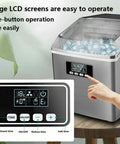 High Octane Countertop Ice Maker Cranks Out Top Shelf Cubes At Record Pace With Up To 25kg Daily Output And Integrated Water Line Hookup For Parties That Never Sleep And Chill Vibes Only; showing large LCD and ice cubes.