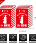 10 Pack Fire Extinguisher Signs Vinyl Decals 6 By 4 Inch Self Adhesive For Trucks Equipment Offices And Business Indoor Safety Stickers Durable Commercial Grade Easy Peel And Apply shown in a set of ten.
