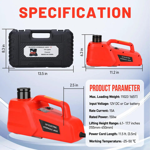 Electric Hydraulic Car Jack Kit 5 Ton 12V Portable Auto Lift With 17.7 Inch Range For SUV Sedan Truck Tire Change Lightweight Storage Case Roadside Rescue Ready Workhorse