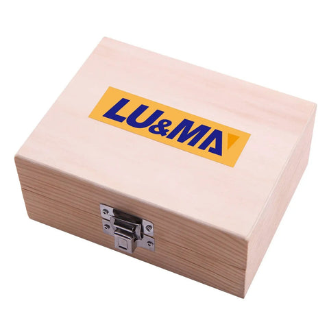 No Nonsense Tongue And Groove Router Bit Set With T Shape And 1/4 Inch Shank in wooden storage box with metal latch.