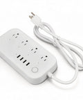 Heavy Duty Smart Surge Protector Power Strip With Four Usb Ports For Fast Phone Charging And Ultra Tidy Home Office Outlet Organization Heavy Hitter Setup, white design with multiple ports.