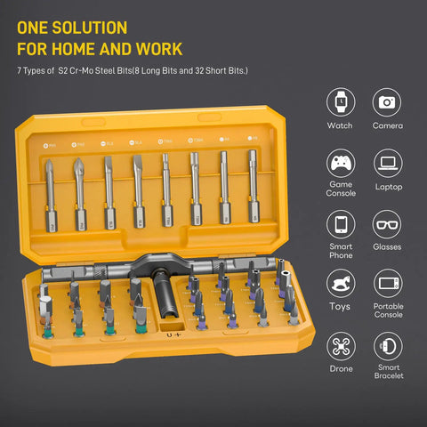 42 In 1 Magnetic Screwdriver Set With 8 45mm Heads And 32 25mm Bits For Game Consoles Tablets Ring Doorbells Glasses And DIY Electronics