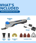 12V Brushless Cordless Oscillating Multi Tool with included accessories for smooth cutting and sanding.