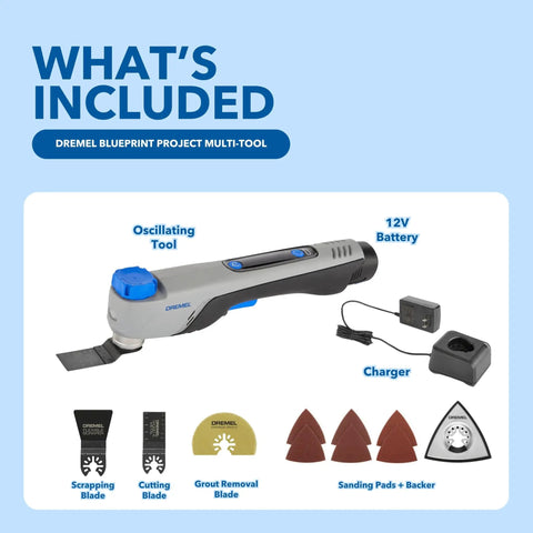 12V Brushless Cordless Oscillating Multi Tool with included accessories for smooth cutting and sanding.