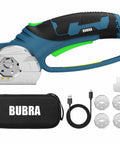 Heavy Duty Cordless Electric Scissors For Box Cutting With 4 Sk5 Steel Blades Cuts Cardboard Fabric And Leather Up To One Third Inch Thick High Speed 320Rpm Motor Perfect For Crafts Packing And DIY Projects Easy Handle Design with included blades and accessories.