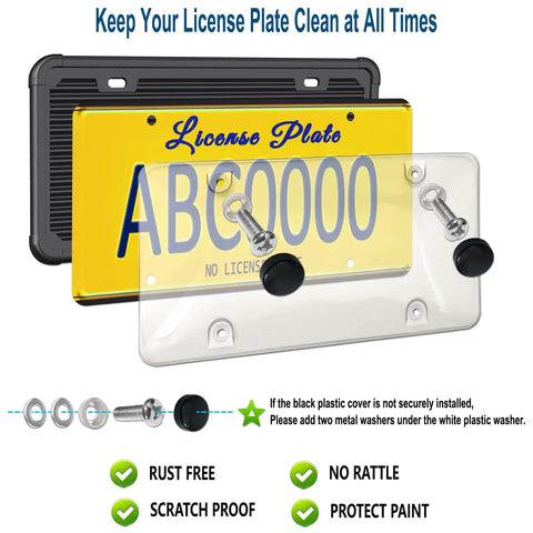Clear Bubble License Plate Cover With Silicone Frame for Front or Rear US Plates, includes screws and caps, weatherproof.