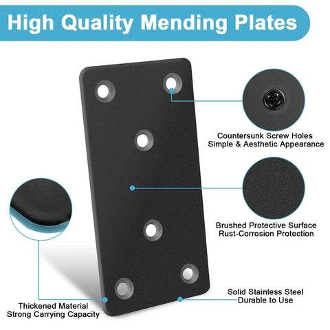 Rock Solid Black Steel Mending Plates With Full Hardware Kit For Quick And No Sweat Repairs On Wood Furniture Or Metal Projects Built Tough To Handle Weight