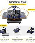 All In One 12 By 15 Inch Heat Press For DIY T Shirts Mugs Caps 360 Degree Swing Away With Dual Tube Heating Digital Control