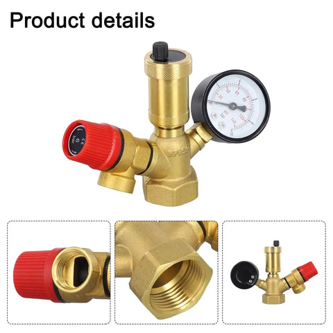 Brass Boiler Safety Group With Pressure Relief Valve And Air Vent For Closed Heating Circuits 6 Bar Relief 10 Bar Gauge