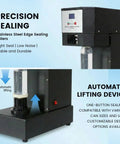 Heavy Duty Commercial Can Sealer With Three Adapters For Aluminum And Pet Cans Boasting A Tough Two Hundred Fifty Watt Motor, features automatic lifting.
