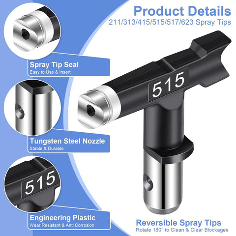 Heavy Duty Airless Paint Sprayer Gun Kit With Six Swappable Tips And Pop In Filters For Zero Mess Wall Coating and Fence Staining 515 tungsten steel spray tip
