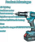 Cordless Rivet Nut Setter Gun With Dual Speed Gears And Rechargeable Battery Includes Seven Quick Swap Die Heads M3 Through M12 with LED lighting.