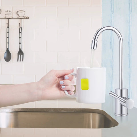 Instant On Demand Hot Water Dispenser System With 2.5 Quart Tank in use, manual temperature control, brushed nickel finish