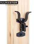 Flat Back Wall Mount Chain Link Fork Latch In Black For Outdoor Gates, Padlock Hole Gate Latch With Screws And Bolts installed on wooden post