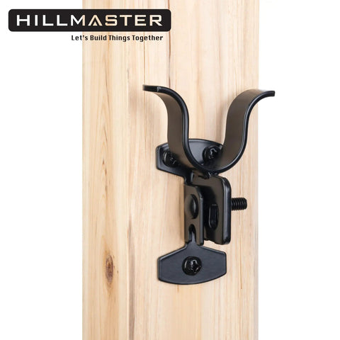 Flat Back Wall Mount Chain Link Fork Latch In Black For Outdoor Gates, Padlock Hole Gate Latch With Screws And Bolts installed on wooden post