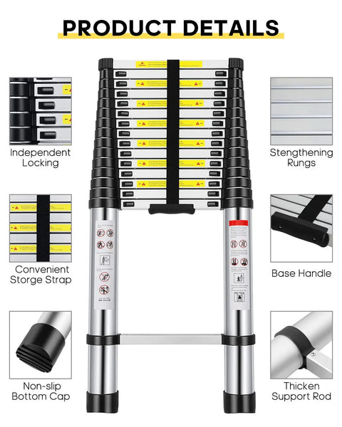 20.3 Ft Telescoping Ladder For Home And RV Use, Collapsible Aluminum Extension Ladder With 330 Lb Load Capacity, Lightweight, Space Saving, Easy Locking, Adjustable Reach For Indoor And Outdoor Tasks, folded with locking rungs and handle