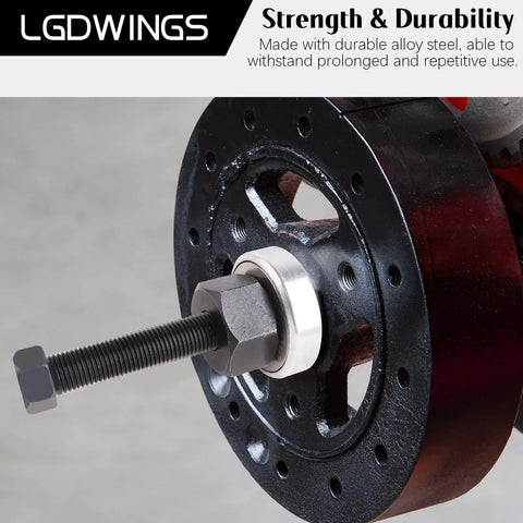 Long Reach Harmonic Balancer Installer Kit For Ford Crankshaft Pulleys, close-up of bolt and bearing assembly in use