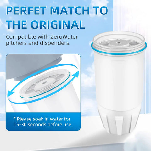 4 Pack Water Filter Replacements For Zero Water Pitchers And Dispensers, Fits ZR001 ZR017 ZR004 ZP010, filter with instructions