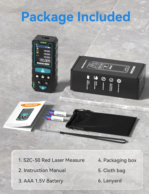 Heavy Duty 165 Ft Laser Measure With Rotatable Hd Ips Screen And Four Way Twist For Sweet Angle Reads Packs 12 Measurement Modes Auto Leveling Stake Layout Tool And Five Unit Swaps For Distance Area And Volume Work Whenever You Are Rolling