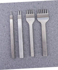 4 punch tools from 8-Piece Leather Craft Tool Kit With Sharp Rhombus-Tooth Punches on grey background