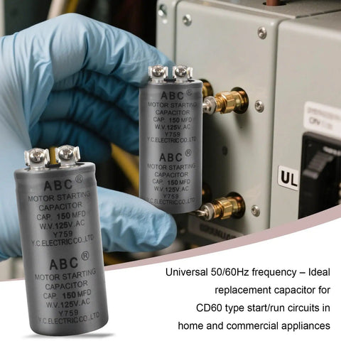 Reliable 150MFD 125VAC CD60 Motor Start Run AC Capacitor installed on appliance