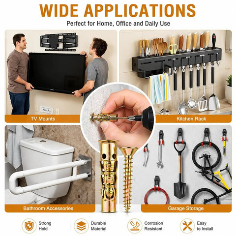 6x14mm Short Expansion Screw Set For Cabinet Hinge Repair And Drywall, Heavy Duty Anchors And Screws Kit, Hollow Door Wall Anchors For Stripped Thread Fix, 100 Pieces, Easy Install And Secure Hold, Durable And Long Lasting, wall anchor uses