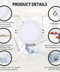 Product details of Five Color Temperature LED Recessed Canless 6 Inch Ceiling Light With Junction Box, 12W Ultra Thin Dimmable Downlight