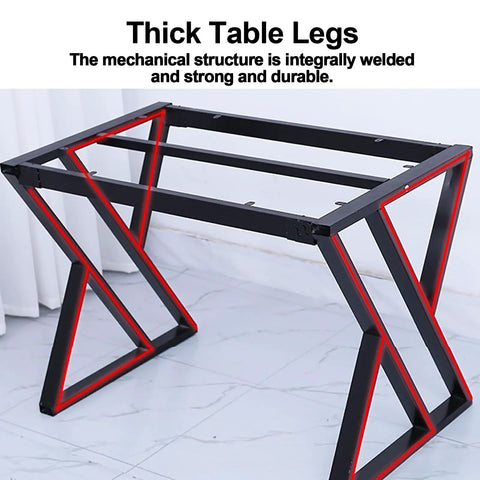 Hella Sturdy Heavy Duty Rustic Table Legs With Fully Adjustable Leveling Foot Pads For Coffee Dining Desk Cabinet Or Sofa Featuring Killer Sandblasted Steel Vibe, Thick black steel structure with red accents.