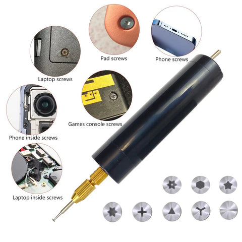 Damaged Screw Removal Kit For Phones And Laptops, Broken Screw Extractor For iPhone And Tablets with four cutter heads visible.