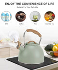 3 Liter Teapot With Loud Whistle Stainless Steel Stove Top Kettle With Wood Pattern Folding Handle Green Food Grade Teapot For Tea Lovers Coffee Buffs And Milk On The Stove Perfect For Daily Tea Or Coffee Rituals
