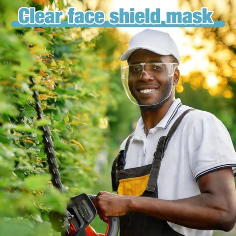 Man gardening wearing 4 Pack Anti Fog Full Face Shield With Glasses Set Clear See Through Goggles