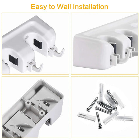 Wall Mounted Mop Broom Holder Organizer Rack With 5 Slots And 6 Hooks For Kitchen Garage Laundry Garden Tools Go To Space Saving Storage Heavy Duty Plastic Includes Screws And Anchors Holds Up To 25 Lbs