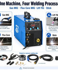 200 Amp 4 In 1 Multi Process Welder With Dual Voltage 110V And 220V MIG TIG MMA Stick Welder Gas Or Gasless Flux Core IGBT Inverter.