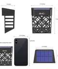 Diagram showing dimensions of Halloween Solar Deck Lights Outdoor Waterproof LED Garden Decor 4 Pack For Posts Patio Front Door Steps Stairs Pool And Yard In Warm White Easy Install Solar Fence And Path Lights beside a phone for size comparison.