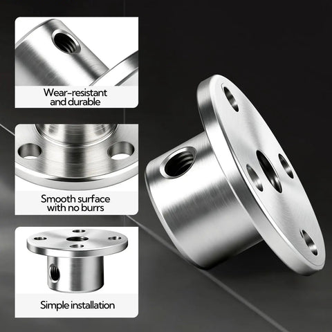 Tough-As-Nails 5-Pack 8mm Rigid Flange Motor Couplings showing close-up of wear-resistant, smooth steel surface for DIY projects