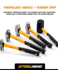Five Piece Fiberglass Handle Hammer And Mallet Set For Demolition And Metal Working With 16oz Ball Peen 32oz Ball Peen 32oz Rubber Mallet