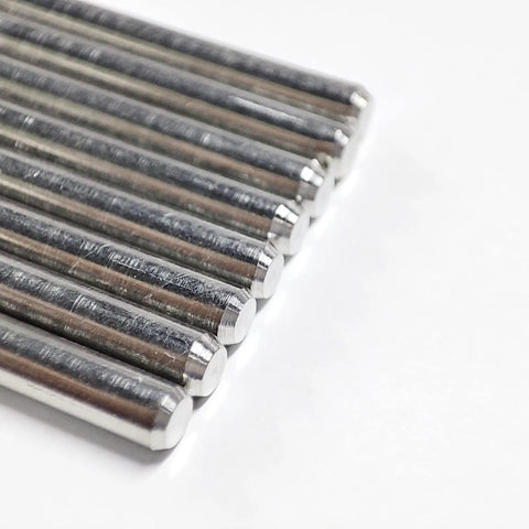Close-up of stainless steel prop drive pins 2092600 for MKP2 MKP3 MKP6 MKP7 MKP25 MKP37 1.06 inch by 0.125 inch 20 pack