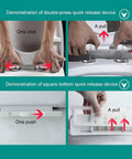 Demonstration of quick release device for Top Shelf Soft Close Toilet Seat With Adjustable Top Mount Hinges in four steps.