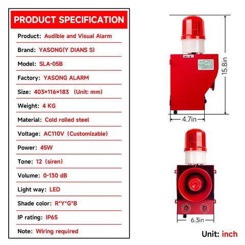 Hella Loud Industrial Alarm Siren With Adjustable Volume And 12 Custom Horn Tones For Factories Easy Wall Mount Ac 110V Power Built Tough For Emergency Alerts That Cut Through Background Noise