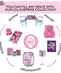 LOL Surprise themed pop up laundry hamper for kids in pink with durable carry handles and easy folding clothes storage bin