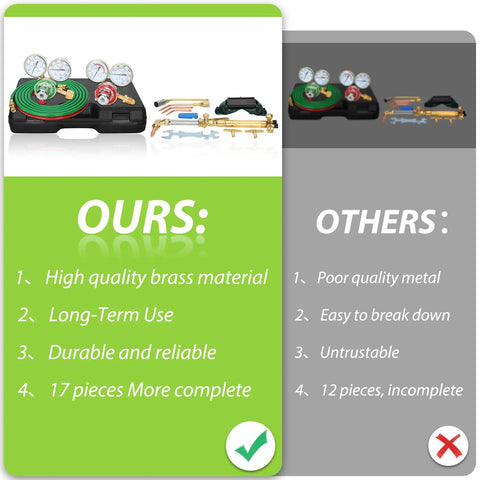 Comparison of Pro Grade Oxygen And Acetylene Welding Torch Kit With Portable Cutting Tool 17 Piece vs competitor's 12 piece kit